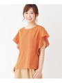 【洗える】麻調フレアスリーブブラウス/オレンジ(067)