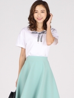 【大きいサイズ】《洗濯機で洗える》ポンチ配色ボウタイカットソー/ホワイト