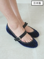 【日本製】ベロアストラップバレーシューズ/ネイビー