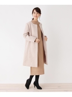 ＜WEB限定・LLサイズあり＞＜SUPERプライス！＞ノーカラーコート＋ニットワンピースセット/ライトベージュ(051)