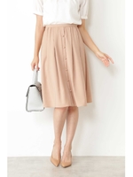 ◆[ウォッシャブル]ポリエステルツイルフロントボタンタックフレアースカート/ピンク(090)