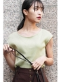 ◆ランダムテレコ2Wayフレンチスリーブカットソー/ライトグリーン(130)