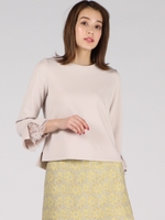 ≪洗濯機で洗える≫アクアジャージ袖レースポンチカットソー/ベージュ