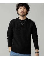 アルパカ混パネルケーブルニット/ブラック(010)