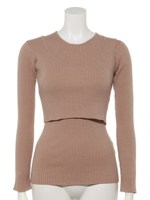 イレギュラーネックリブニットプルオーバー/ベージュ