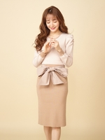 ウエストリボンニットタイトワンピース/ベージュ