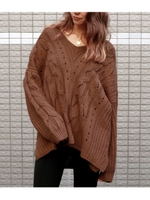 オーバーサイズニットチュニック/ブラウン(015)