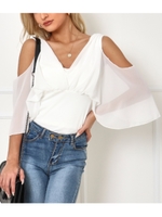 オープンショルダーシフォントップス/ホワイト(001)