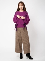 ガンクラブチェックワイドパンツ/ベージュ