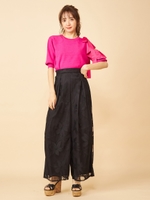 キラキラレースワイドパンツ/ブラック