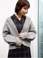 ケーブルショートカーディガン/杢グレー