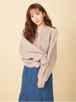 ケーブルデザインカーディガン/ベージュ