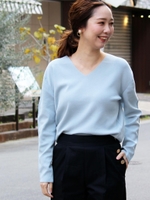 コットンVネックニットプルオーバー/サックス