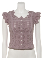 コットンフラワーフリルブラウス/ラベンダー