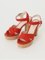 コルクヒールクロスサンダル/レッド