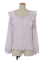 シシュウトリミングフリルブラウス/ピンク