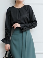 シャーリングデザインスリーブブラウス/ブラック