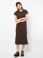 ショルダーボタンカットワンピース/ブラウン