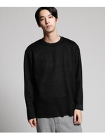 スエード調クルーネックカットソー/ブラック(019)