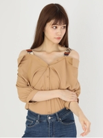スカーフショルダータック袖ブラウス/ベージュ