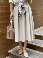 スカーフベルトフレアスカート/ライトグレー