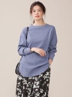 ストレッチワッフルスリットプルオーバー/ブルー