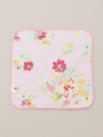 ダブルガーゼインクフラワープリントハンカチ/ピンク