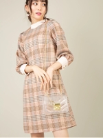 チェック柄タイトミニワンピース/ベージュ