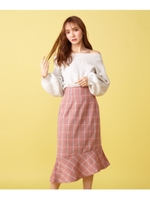 チェック柄ペプラムスカート/オレンジ