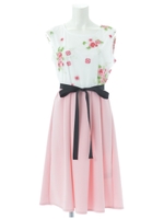 トップ刺繍ウエストリボンワンピース/ピンク