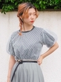 ドット柄レースレイヤード半袖Tシャツ/チャコール