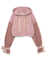 ニット切り替えフーディー/ピンク