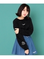 ネコシャギー刺繍ニット/ブラック(027)