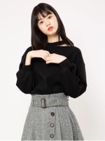 ネックスリット裏起毛プルオーバー/ブラック