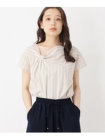 ネックリボンストライプブラウス/ライトベージュ(351)