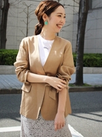 ノーカラーツイルジャケット/ベージュ