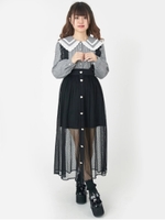 ハートボタンチュールマキシスカート/ブラック