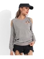 ハードダメージ肩あき裏毛トップス/グレー(006)