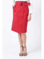 ハイウエストコットンストレッチツイルスカート/レッド(100)