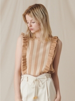 ハイショクストライプフリルニットプルオーバー/ベージュ