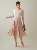 ハギレース切替フレアスカート/モカ