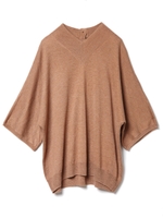 バックボタンハイネックニットトップス/ベージュ