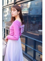 バックリボンリブニット/プラムピンク4(094)