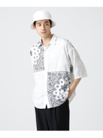 バンダナ柄切り替えシャツ（6分袖）/ホワイト(401)