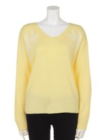 ビーズ刺繍Ｖ首プルオーバー/イエロー
