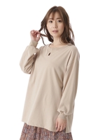 ピーチ天竺無地キーネックTシャツ/ベージュ
