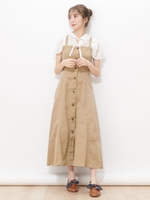フィットアンドフレアーデニムロングワンピース/ベージュ