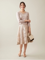 フラワーオパールシアーミモレスカート/ベージュ