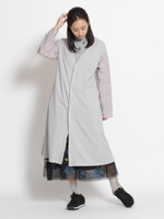 フラワーサークル刺しゅう×鹿の子ダブルフェイスロングカーディガン/杢グレー