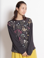 フラワーフォレスト刺しゅうカットソー/チャコール